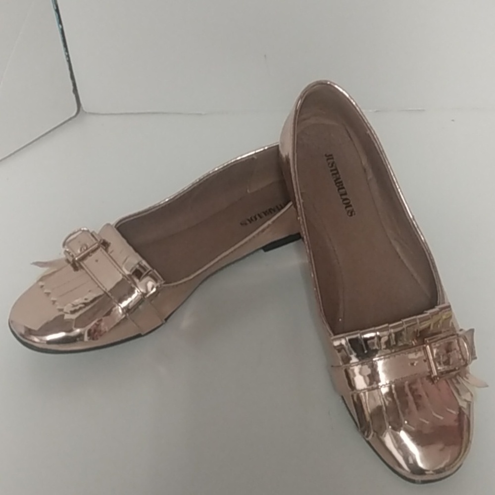 Justfabulous women's size 8 rose gold mirror like finish  slip-on shoes